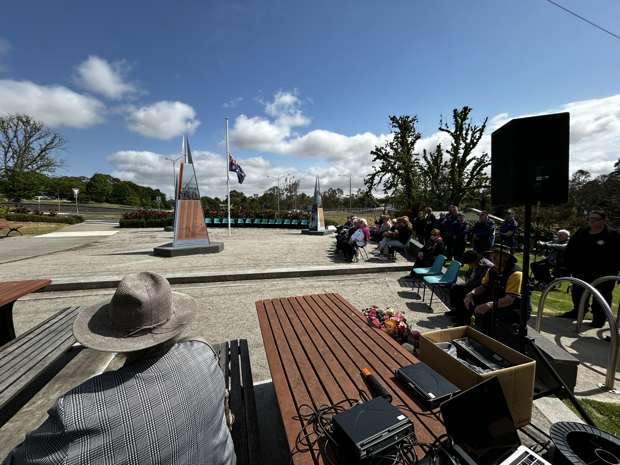 Photo of community sound gear in action, Remembrance Sunday in Winchelsea