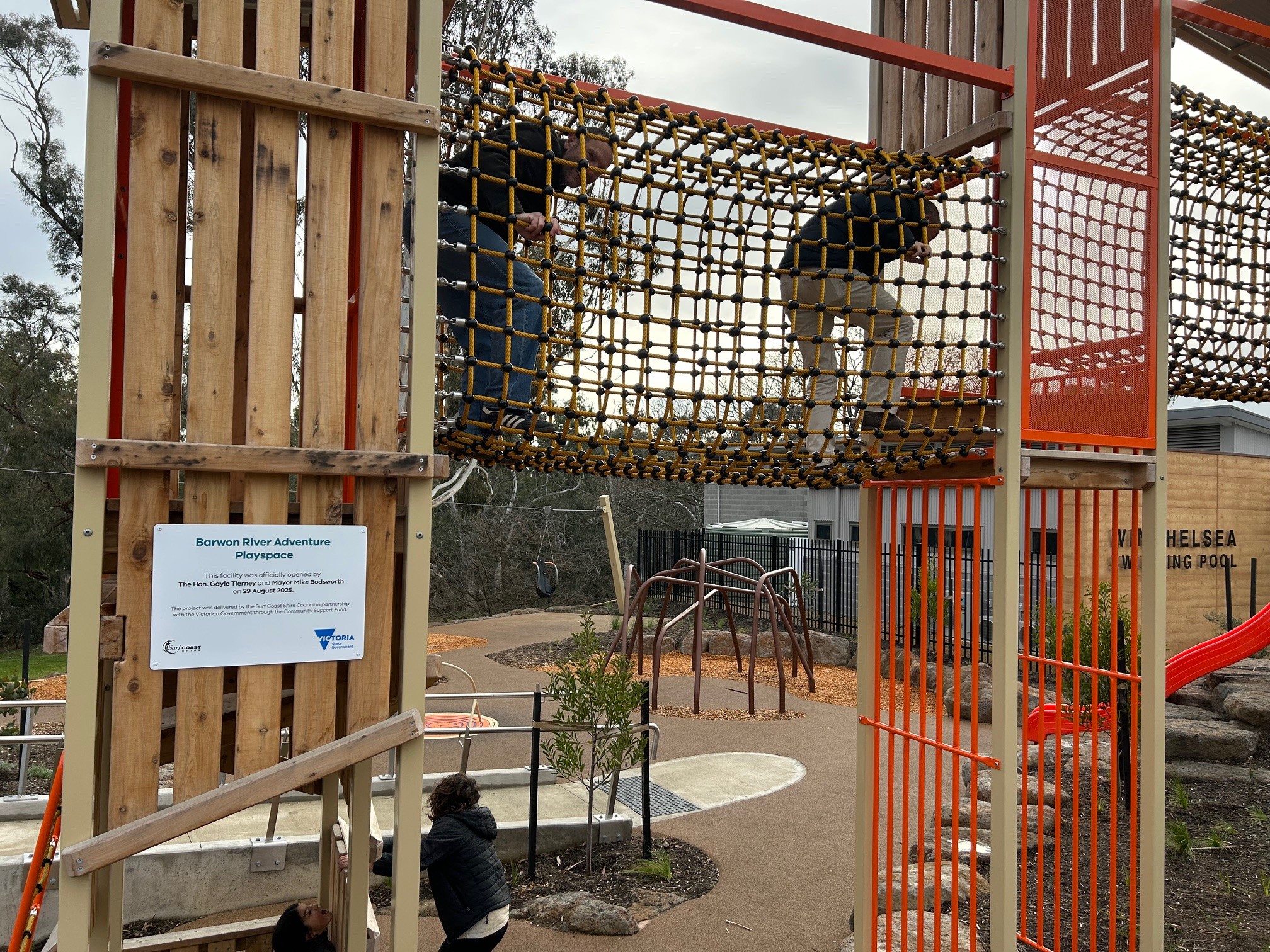 Mayor Bodsworth & Cr Grist enjoying the new Winchelsea playspace.